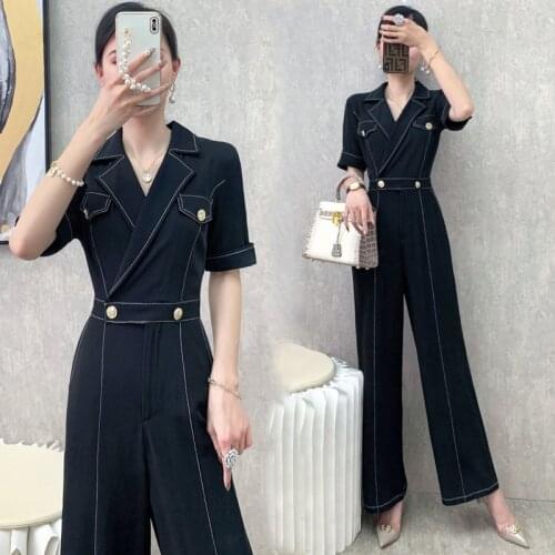 High Waist Wide Leg Black Jumpsuit Pants Womens Summer 2021 Fashion Korean Slim Club Party Outfits Women Overalls Aesthetic