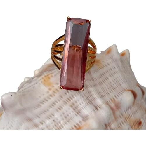 YYGEM Brown Rectangle Crystal Gold Color Ring Fashion Ring New Fashion Engagement Wedding