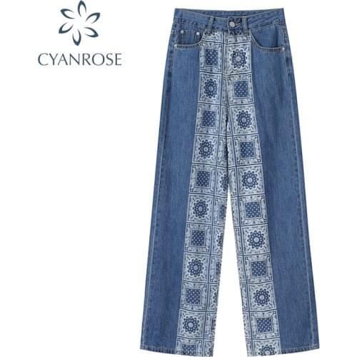 Summer High Waist Jeans Women Casual Streetwear Loose Wide Leg Long Pants 2021 New Vintage Print Harajuku Y2k Jeans Female