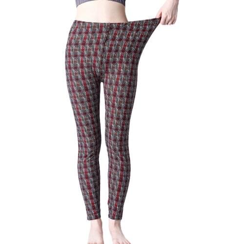 CUHAKCI New Arrival Women Sexy Leggings Slim Designed Grid Printed Push Up Pants Vintage Red Plaid Leggins Drop Shipping Trouser