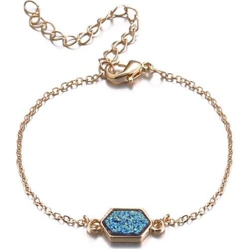 ZWPON Fashion Gold Hexagon Resin Druzy Charm Bracelets Bangles for Women Fashion Famous Brand Female Bracelets Wholesale