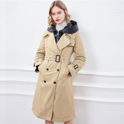 2021 British Down Coat Women Winter White Duck Down Hooded Female Long Thicken Warm Puffer Jackets Feather Parkas Lady Outerwear