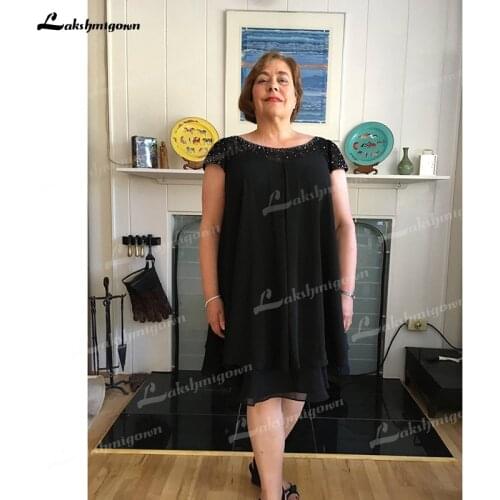Plus Size O Neck Chiffon Beading Cap Sleeve Mother Of The Bride Dresses Knee-Length Elegant robe de la mere de la mariee 2021