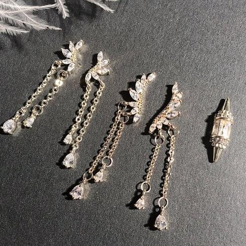 5pcs 3D Angel wings tassel pendant Zircon Nail Art Crystal metal manicure nail accessories For DIY Nails Decorations Nail charms
