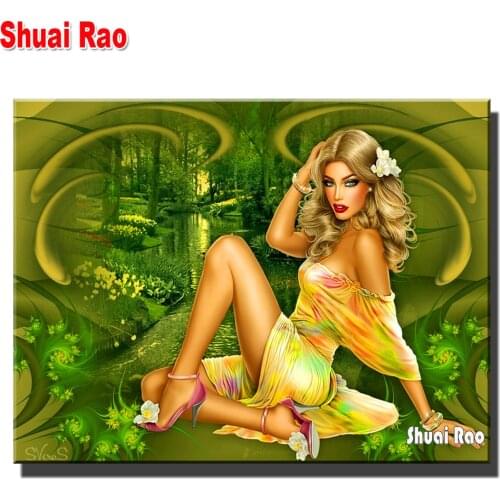 5D Diamond Crystal 5d diamond mosaic"Fantasy Green Girl"diamond painting cross stitch embroidery full Square drill Portrait Gift