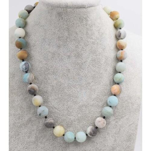 Amazonite round blurry green 12 14mm necklace 18inch wholesale beads nature FPPJ woman 2017