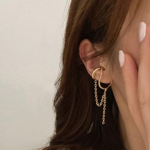 Boho Gold Irregular Double U Link Chain Tassel Ear Cuff Fake Piercing Ear Clip on Earrings for Women Earings Cuffs Accessories