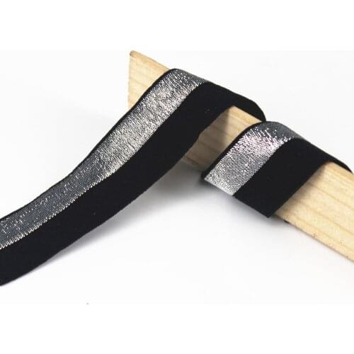 19mm Black Silver Elastic Stretch Ribbon Tape Trim Band Webbing Applique Sewing Supplies cinta for Costume Strap 40yard/T1158