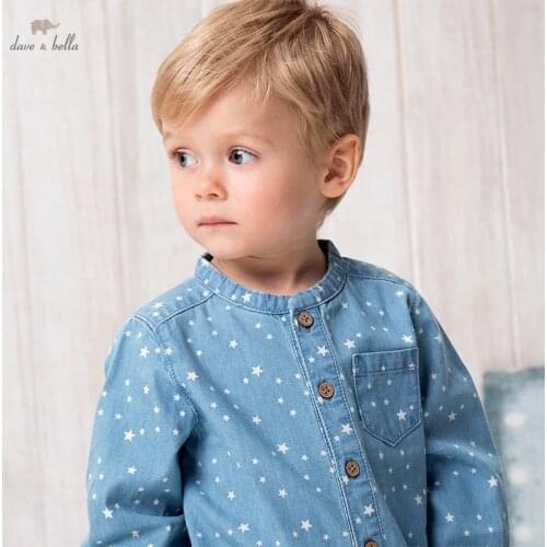 DB16703 dave bella spring fashion baby boys stars print shirts infant toddler tops children high quality clothes