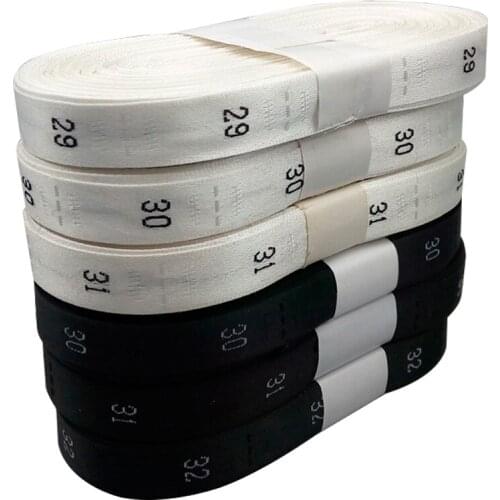 Stock rolled number size age labels for clothing size satin sewing label for clothes month tags 25 30 31 32 33 34 Size age tag