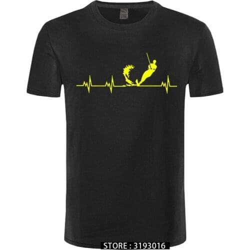 Wakeboard T Shirts Short Sleeve Cotton Wakeboard Heartbeat T Shirt Fashion Men Clothing Christmas Day Tshirt Male