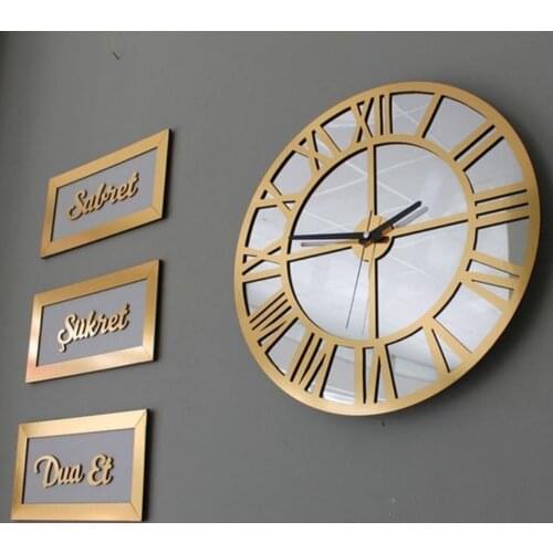HLO 2021 Home Decoration 3 Gold Frame- Wall Clock Set Wooden Wall Art Quality Material Stylish For Living Room New Modern