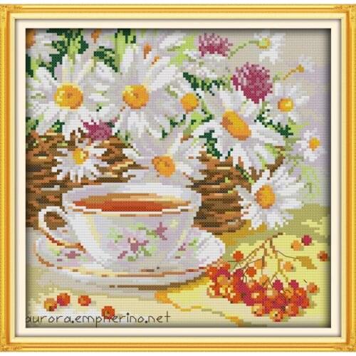 Joy Sunday Afternoon Tea Series Small Restaurant Decor DIY Hand Embroidery Cross Stitch Patterns Printed Canvas Needlework Set