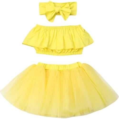 Toddler Baby Girls Clothes Set 2019 New Off the Shoulder Crop Tops + Tutu Tulle Skirt Sets Summer Children Outfits