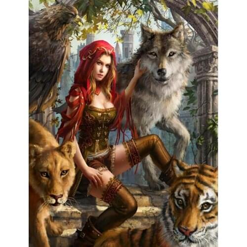 Square/Round Diamond 5D DIY Diamond Painting "Girl Wolf Tiger" Embroidered Cross Stitch Gift Home Decoration Gift FC543