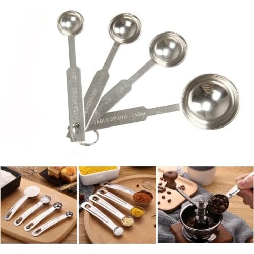 4pcs Stainless Steel Measuring Cup Kitchen Scale Measuring Spoons Scoop For Baking Cooking Teaspoons Sugar Coffee Tools Set
