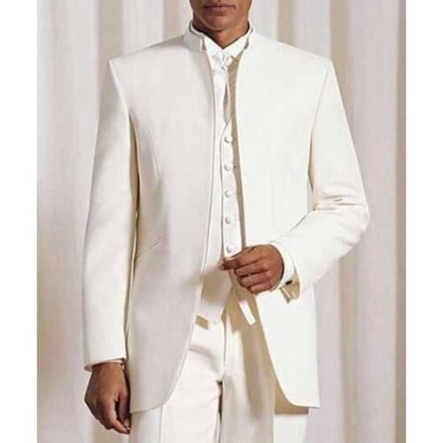 Ivory Mens Classic Fashion Mandarin Lapel Suits Grooming Tuxedo Men Tailor Made Blazer Male Business Suits Costume Homme