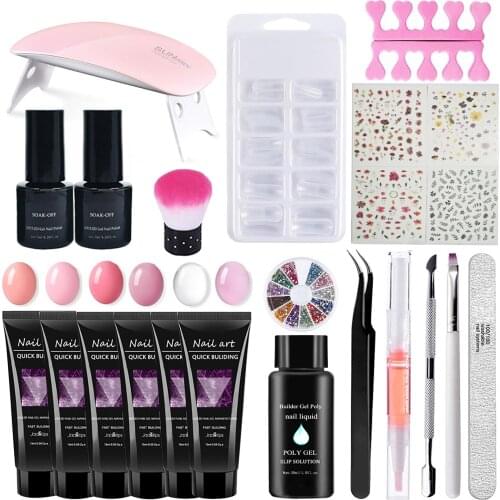 21pcs Nail Gel Set 6 Colors UV Gel, 100 Nail Extension Molds, Nail Files, Brushes, Mini UV Lights, Nail Stickers, Repair Fluid