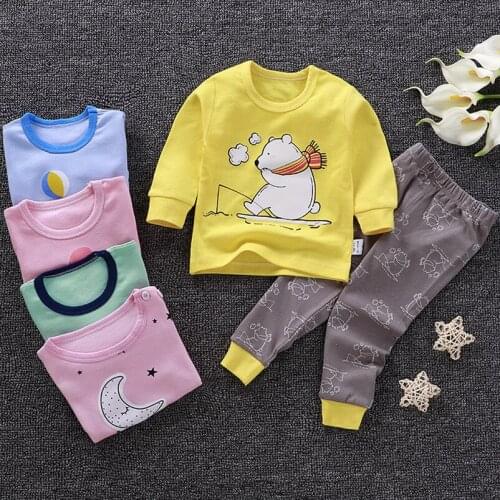2021 Autumn Children Long John Clothes Set Baby Boy Animal Cartoon Letter Pajama Thermal Pajamas Kid Girl Fall Underwear Outfits