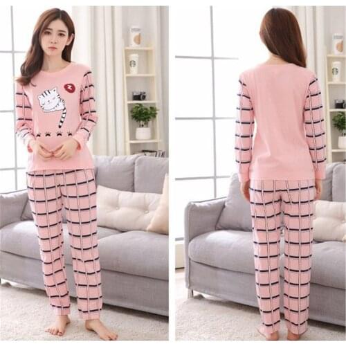 Pyjama Sexy Loose Long Sleeves Cartoon Stripes Pants Pajamas Two-Piece Suit Long Sleeves Sleepwear Trouser Home Suits For Women