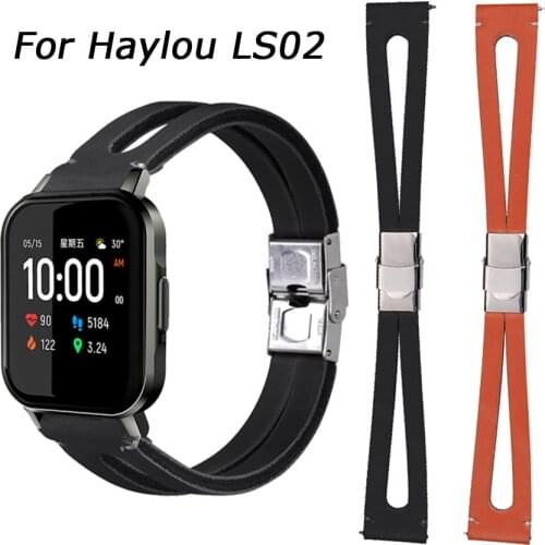 Leather Watch Band for Haylou LS02 Replacement Wrist Strap Bracelet Belt Wristband for Xiaomi Huami Amazfit Bip U/Bip S/GTS