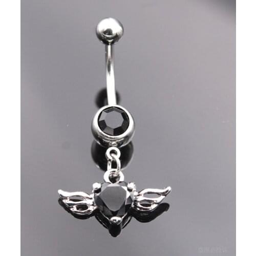 Starbeauty Angel Love Wing Heart Navel Piercing Ombligo Black Zircon Belly Button Rings Belly Piercing Ring Pircing Ear Jewelry