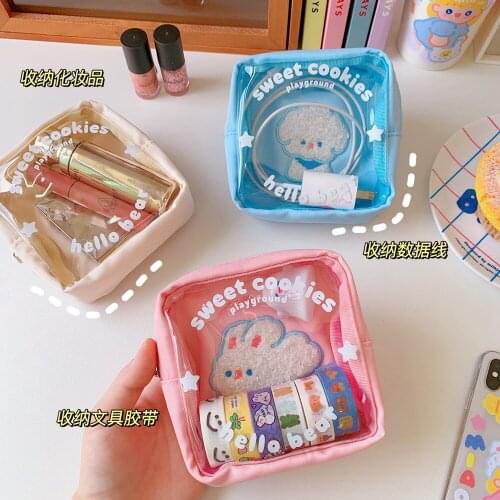 Kawaii Cute Bear Transparent Cartoon Travel Waterproof Portable Women Makeup Bag Toiletries Organizer Storage Cosmetic Bag