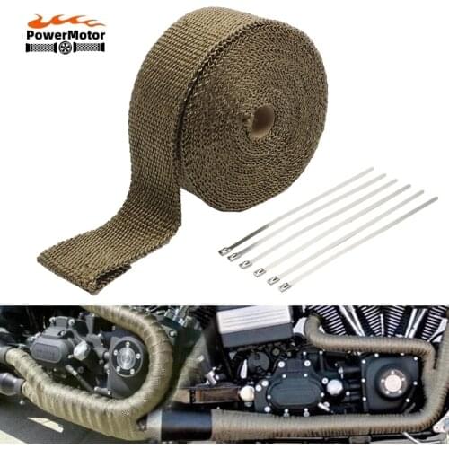 5cm*5M Motorcycle Exhaust Thermal Tape Header Pipe Heat Wrap Fiberglass Heat Shield Tape Insulation with Stainless Ties
