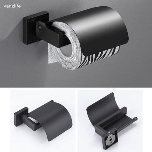 Toilet Black 304 Stainless Steel Tissue Box Roll Stand Punch-Free Toilet Paper Holder Storage Rack