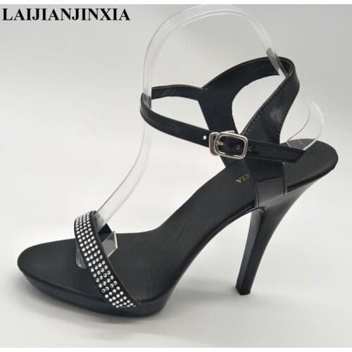 LAIJIANJINXIA New Womens Shoes Summer Leather Style Sandals Sexy Big Size 34-46 Lady Super High Heel(13CM) wedding Party shoes