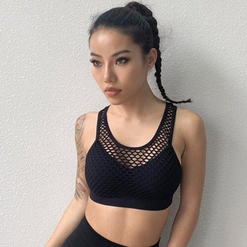Zhangyunuo Sports Mesh Yoga Bra Push Up No Rims Sexy High Intensity Training Active Wear Women Gym Workout Fitness Grey Tank Top