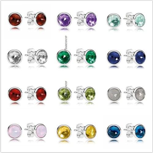 Authentic 925 Sterling Silver Birthday Gifts Twelve Months Droplets Stud Earrings For Women Wedding Gift Fashion Jewelry