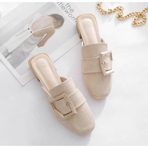 New Womens Wild Fashion Pointed Toe Flat Shoes Baotou Half Slippers Women Outdoor Fashion Banquet Casual Sandals and Slippers