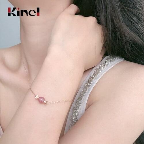 Kinel Strawberry Crystal Candy Bracelets for Women 925 Sterling Silver Bracelet With Charms Anniversary Jewelry Gifts