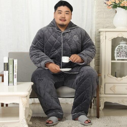 Plus size 150kg Winter thicken super warm pajamas sets men flannel Quilted pyjamas long sleeves sleepwear men 2.8kg 5XL 35999