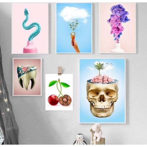 Snake art print retro decoration modern abstract wall picture cherry money canvas painting poster living room bedroom decoration