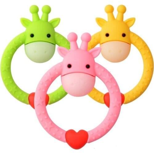 UXDXU 1pcs Baby Teethers Pacifier Cartoon Deer Teething Nursing Silicone Molar Toys Free Food Grade Silicone Elk Baby Teether