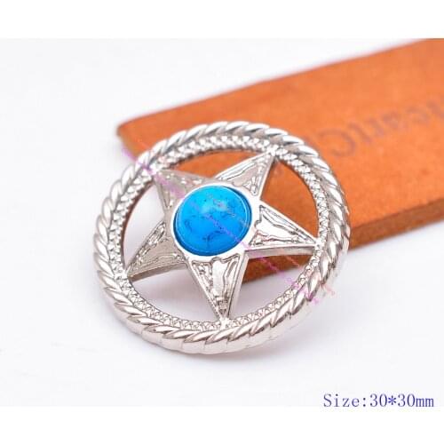 10PC 30MM Antique Silver Western Texas Ranger Star Leathercraft Handbag Belt Turquoise Saddle Concho Screwback
