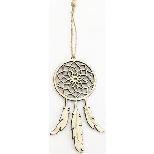 10 pcs wooden dream chaser feather shape decorative wooden dream catcher net small pendant