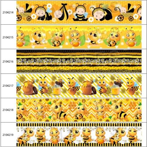 10 Yards Cartoon Bee Satin Printed Grosgrain Ribbon Party Decoration Hair Bow 22mm 25mm 38mm 50mm 75mm