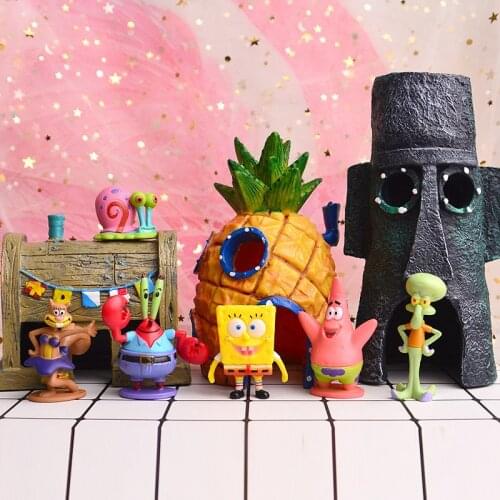 11pcs/set Sponges Figure Bobs Patrick Star Toys Cartoon Action Figure Kids Xmas Gift Fish Tank Micro Landscape Decor Aquarium