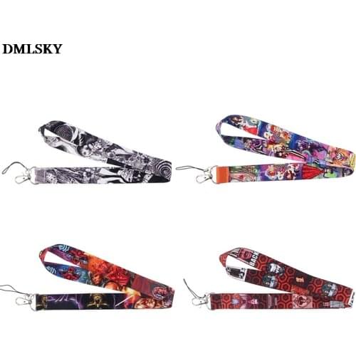 24pcs/lot M4712 DMLSKY Horror Character Lanyard Phone Rope Keychains Phone Lanyard for Keys ID Card Cartoon Movie Lanyards