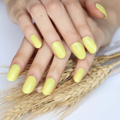 24pcs Latest models candy oval excellent touch design fake nails light yellow N567X