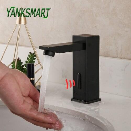 YANKSMART Automatic Touch Sensor Faucet Bathroom Matte Black Basin Sink Faucets Deck Mounted Solid Bras Cold And Hot Mixer Tap