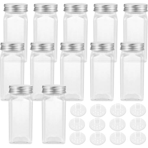 BESTONZON 12PCS Spice Jars Square Glass Containers Seasoning Bottle Kitchen and Camping Condiment Containers with Cover Lid
