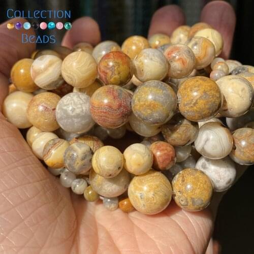 Natural Stone Beads 4/6/8/10/12mm Crazy Agates Round Spacer Loose Beads For Jewelry Making DIY Bracelets Accessories 15