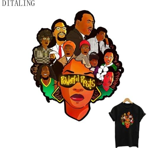 Black Girl Patches Powerful Race Roots Stickers For T-Shirt Jacket DIY Custom Patch Fashion Girl Appliques Heat Transfer Sticker
