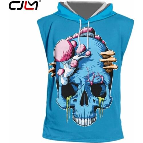 CJLM New 3D Blue Skull Man Hooded Tank Top Printed Scary Brain Pattern Mens Hip Hop Hot Sale Unisex Recommend