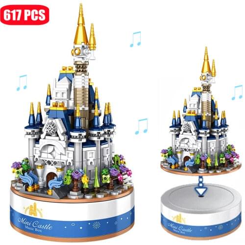 Girls Series Mini Magic Castle Architecture Music Box Assemblage Building Blocks Model Brick Friends Ideas DIY Toys For Children