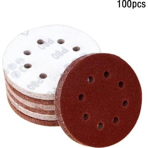 100Pcs 125mm 5" 8 Hole Sanding Discs Sandpaper Pads 40 GRIT Power Tool Accessories Home Polishing Pads Flocking Sandpaper